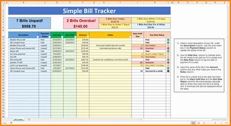 Bill Payment Tracker Spreadsheet - Riset