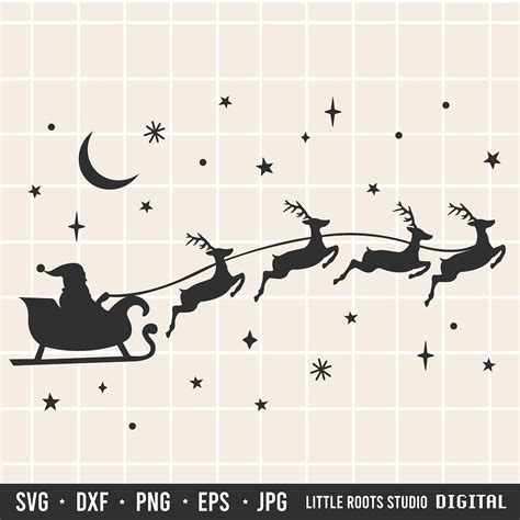 Santa's Sleigh SVG / Santa Claus SVG / Santa and Reindeer Silhouette Cut File / Christmas Eve ...