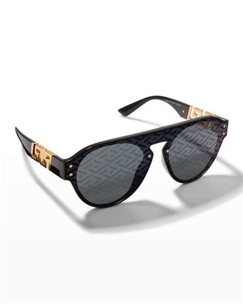 Versace Men's Greca Monogram Round Sunglasses | Neiman Marcus