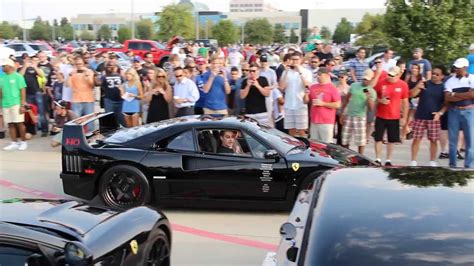 Cars and Coffee Dallas. GAS MONKEY F40, Aventador Roadster, and LOUD 599 Rev - YouTube