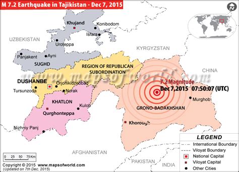 Tajikistan Earthquake Map, Areas affected by Earthquake in Tajikistan