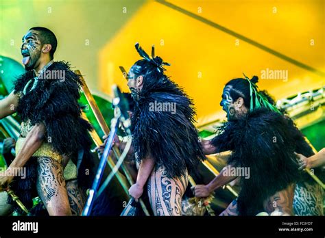 Maori performers doing the haka (war dance) at Melbourne Festival ...