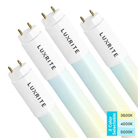 LUXRITE 8-Watt 2 ft. Linear T8 LED Tube Light Bulb 3 Color Selectable Single and Double End ...