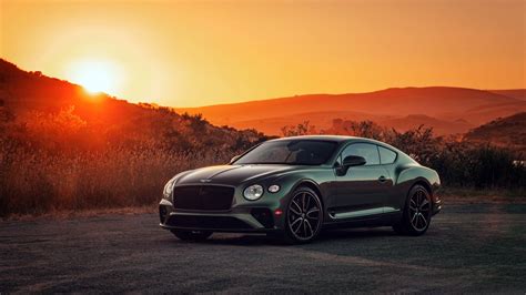 Download Green Car Car Bentley Sunset Vehicle Bentley Continental GT 4k Ultra HD Wallpaper