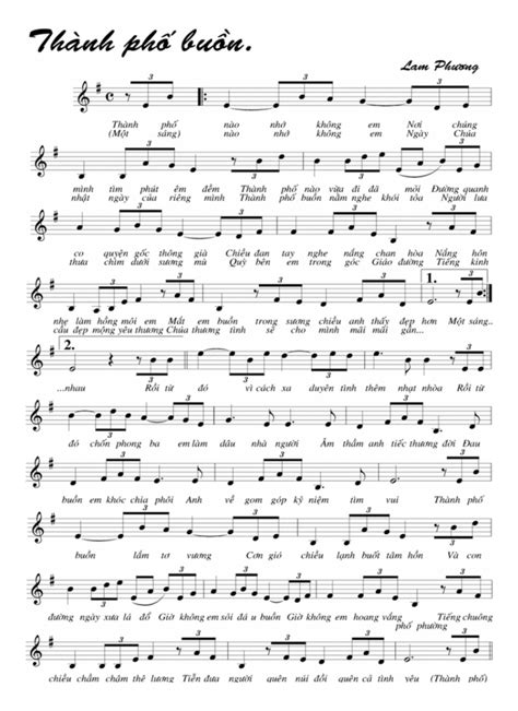 Thành phố buồn piano sheet - Lam Phương | Tải Piano Sheet Free