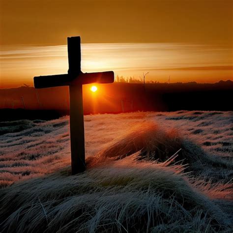 Premium Photo | A cross on a hill at sunset