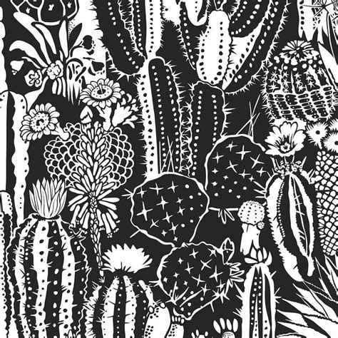 Cactus Spirit Designer Wallpaper in Contrast 'White and Black' For Sale ...