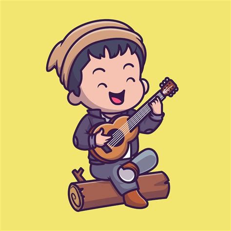 Free Vector | Cute Man Playing Guitar On Forest Cartoon Vector Icon Illustration. People Music ...