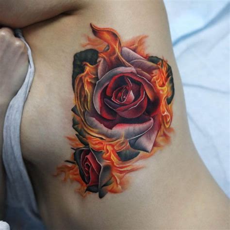 rose tattoo on ribs par andrès acosta | Tatuaje de fuego, Tatuaje de vino, Tatuaje de rosa