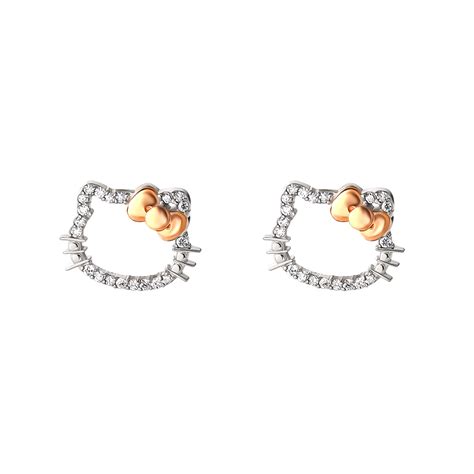 Hello Kitty 14K White Gold Diamond Stud Earrings