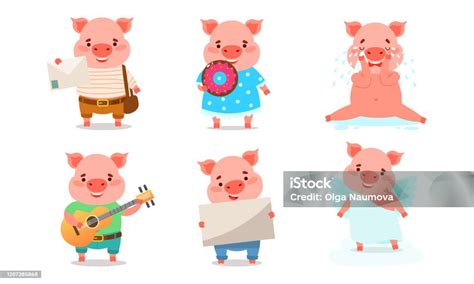 Set Of Pigs Expressing Positive And Negative Emotions Vector Illustration Stock Illustration ...