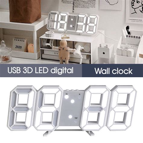 3D LED Digital Wall Clock Alarm Date Temperature Table Desktop USB Pow