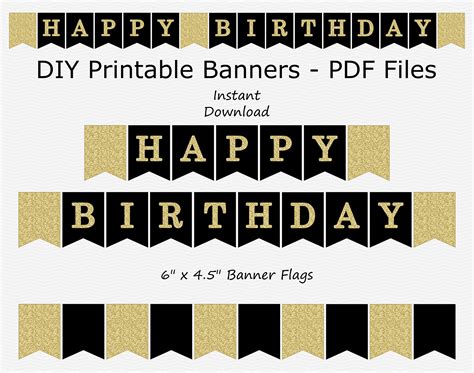Happy Birthday Banner Black Gold Glitter Printable Ha - vrogue.co