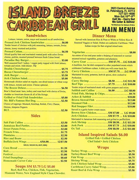 caribbean breeze restaurant menu