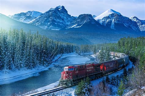 HD wallpaper: train, landscape, nature, ice, mountains, forest, Canada ...