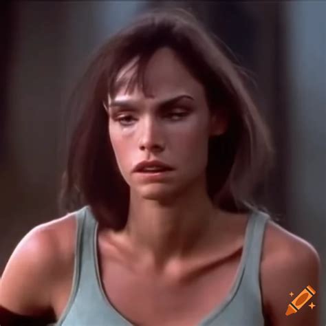 Female martial arts fighter with bruised face in an 80s movie scene on Craiyon