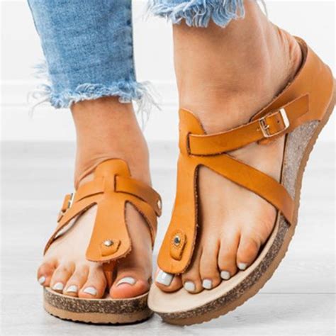 Large Size Women Buckle Flip Flops Casual Wedge Sandals – Alexnld.com