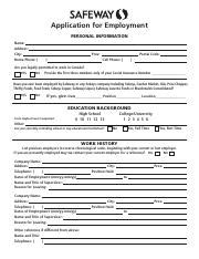 2016 Safeway Retail Application Form.pdf - ® Application for Employment PERSONAL INFORMATION ...