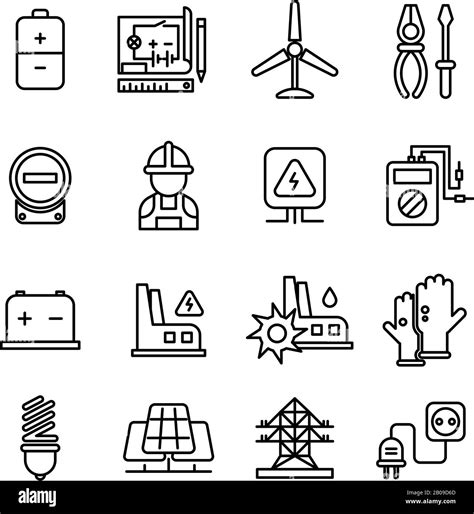 Electricity industry, electrical engineering vector line icons. Energy power electrical industry ...
