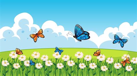 Nature scene background with butterflies flying in garden 1445120 ...