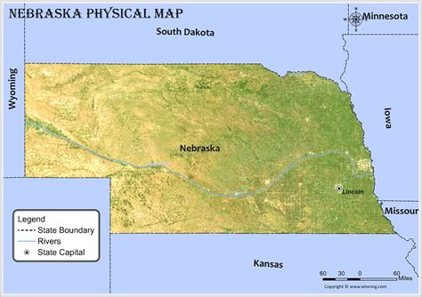 Nebraska Physical Map - A physical map of the Nebraska shows the ...