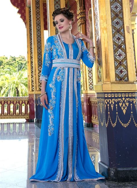 Moroccan Style Caftan Blue Firoji Color With Pearl and Stone - Etsy