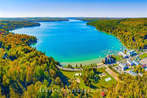 Walloon Lake near Petoskey Aerial Photo from East in Early Fall — Aerial, Landscape, Real Estate ...