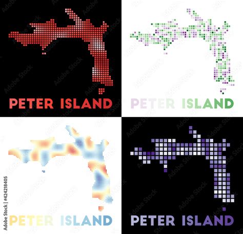 Peter Island map. Collection of map of Peter Island in dotted style. Borders of the island ...