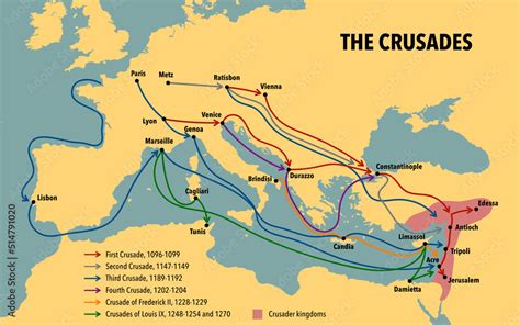 Map of the Crusades main routes and roads Stock Illustration | Adobe Stock