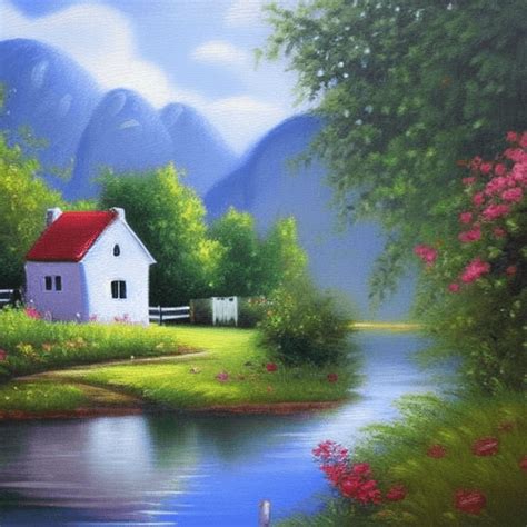 Oil Painting Cottage Scene · Creative Fabrica