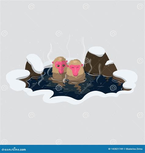 Japanese Snow Macaques Bask in a Hot Spring Vector Illustration Stock Illustration ...