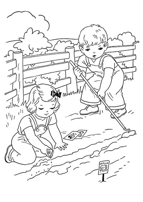 Coloring Pages | Two Kids Farming Coloring Page