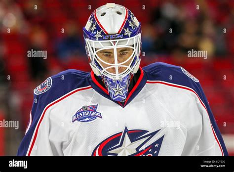 Columbus Blue Jackets goalie Curtis McElhinney (30) during the NHL game ...