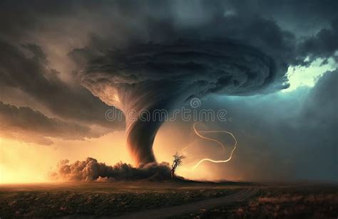 Tornado Over a Green Field Created by Generative AI Stock Illustration ...