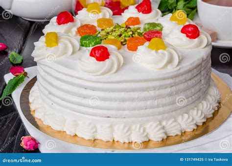 Sicilian Cassata Cake with Candied Fruits, Pistachios and Chocolate. Stock Image - Image of ...