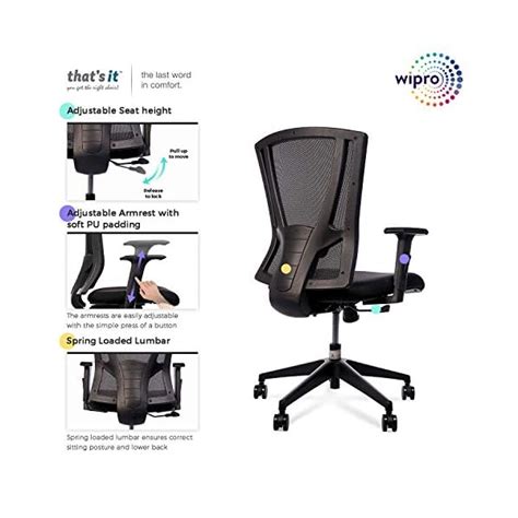 Wipro Furniture Fabric Ergonomic Chair (Black) - GRshoppingstore