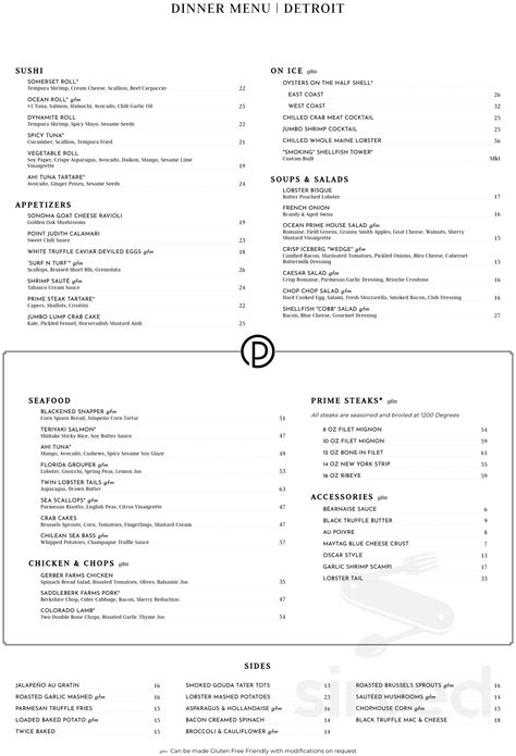 Ocean Prime menu in Kansas City, Missouri, USA