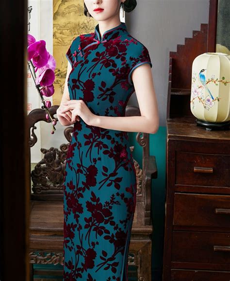 Traditional Chinese Dress. Blue Cheongsam Dress. Jacquard - Etsy