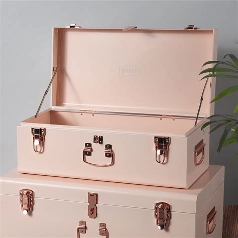 Beautify Blush Pink Vintage Style Steel Metal Storage Trunk Set Rose Gold 696227421003 | eBay