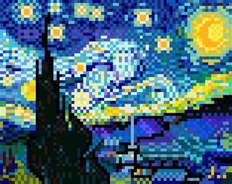 The Starry Night - Pixel Art Style Created by Jaebum Joo || FB | Pixel art, Pixel art templates ...