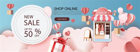 paper art shopping online on smartphone and new buy sale promotion backgroud for banner market ...