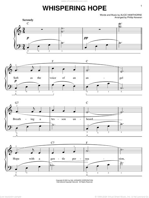 Hawthorne - Whispering Hope sheet music for piano solo [PDF]