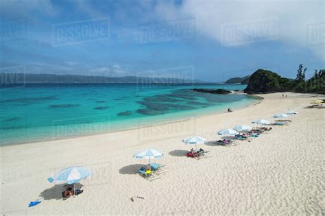 Sun shades on Furuzamami Beach, Zamami Island, Kerama Islands, Okinawa, Japan, Asia - Stock ...