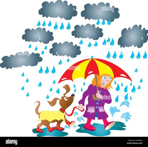 A girl walking her dog on a rainy day Stock Vector Image & Art - Alamy