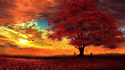 Red Tree Leaves Anime Wallpapers - Wallpaper Cave