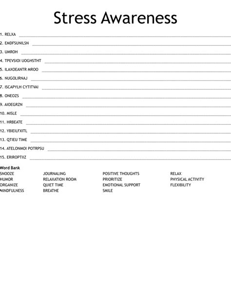Stress Relief Word Search Printable