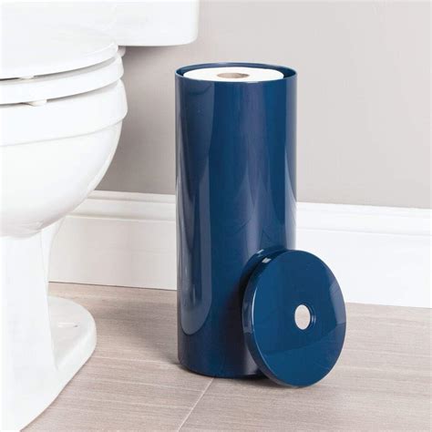 mDesign Modern Plastic Toilet Tissue Paper Roll Holder Canister Stand with Lid 2 Pack Vertical ...