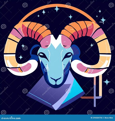 Ram Zodiac Sign Isolated on Dark Background. Vector Illustration in Cartoon Style Stock Vector ...