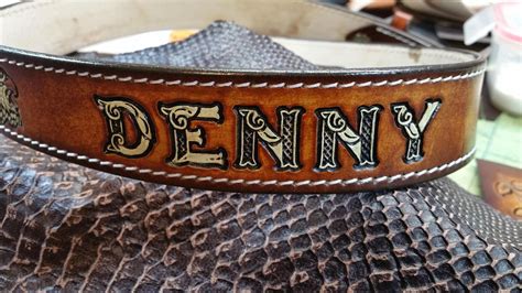 Personalized Leather Name Belt Dark Brown, painted background and white stitching, All Eagles in ...