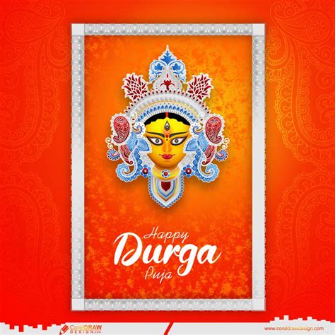 Download happy durga puja wishing greeting with durga face vector cdr | CorelDraw Design ...